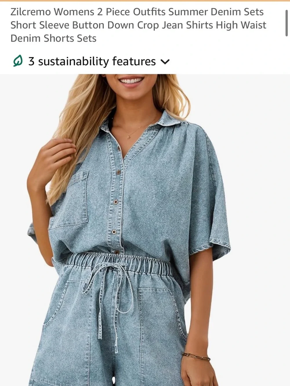Women’s Light Blue Denim Shirt & Shorts Set